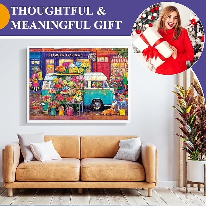 300 Piece Puzzles for Adults,Nature Flower Shop Puzzle for Adults Kids Seniors,Large Piece Fun Puzzle for Kids Ages 8-10 10-12,Challenging Truck Floral Dog Puzzles Perfect for Game Nights,20.5x15 in