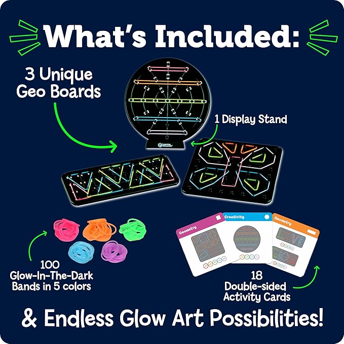 Learning Resources STEM Explorers Geo-Glow Art Kit - Glow in The Dark Toys, Kids Art Display, Homeschool, Fine Motor Skills, Critical Thinking for Kids