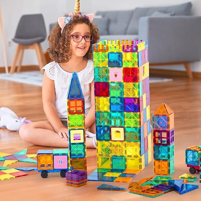 Magnetic Building Tiles,Magnet Building Set,Magnetic Blocks, 3D STEM Stacking Toys, Magnets Toy for Kids Boys Girls