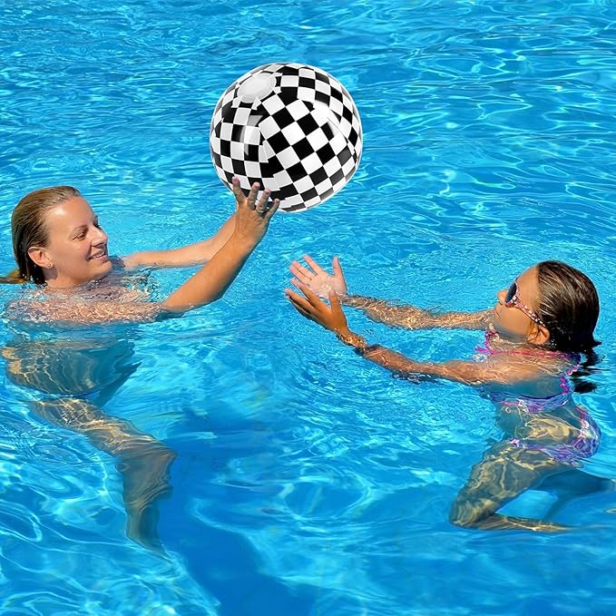 12PCS Race Car Checkered Flag Beach Ball Set–8" Vibrant Black & White Themed Beach Balls for Kids’ Racing Birthday Parties,Summer Pool Games,End of Year Class Decorations,Bulk Party Favors