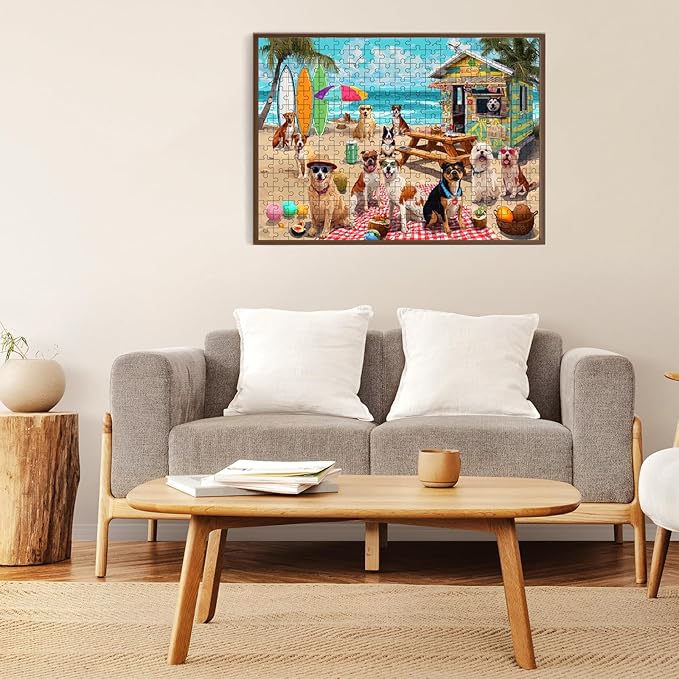 500 Piece Puzzle for Adults – Beach Dog Jigsaw Puzzle 500 Pieces for Adults – Interlock Perfectly Letter on Back No Dust, Home Decor Birthday Party Gift Toy for Men Women Elders Seniors