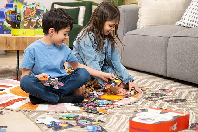 Crocodile Creek 36-Piece Jigsaw Floor Puzzle - Fun Floor Puzzles for Kids Ages 3-5 - Heavy-Duty Shaped Box for Storage - Dinosaur - 24" W x 18" H Finished