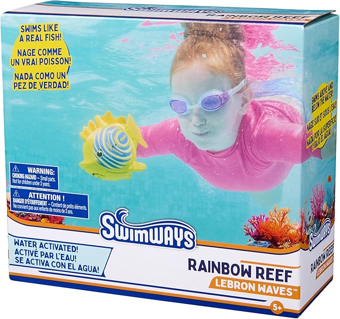 SwimWays Rainbow Reef Fish Toy, Kids Swimming Accessories & Water Toys, Learn to Swim Pool Toys for Kids Ages 5 & Up, Batteries Included, Lebron Waves
