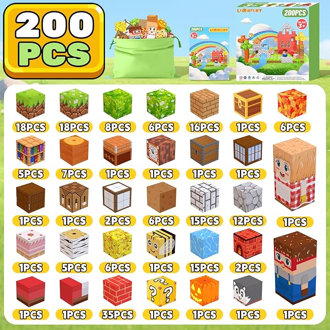 200PCS Magnetic Blocks,Magnetic Building Blocks Stacking Toys,Magnet Toys Building World Set, STEM Sensory Christmas Birthday Gift for Toddlers Boys Kids Age 3 4 5 6 7 8,Upgrade 1" Large Size