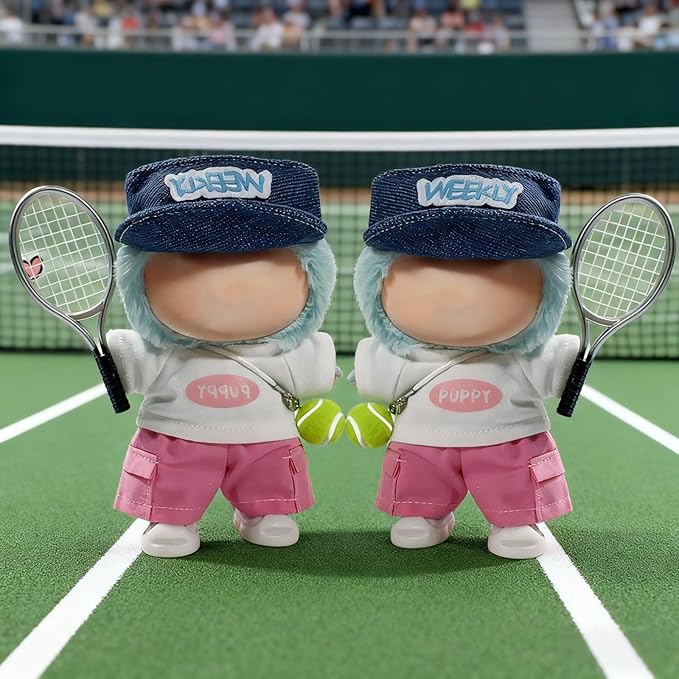 15cm/17cm Doll Sports Wear Outfits Gym Suitable for Labubu Clothes –Stylish Adorable Dolls Accessories for Dressing Up (No Doll Included) (E-Pink Tennis Suit 6-Piece Sets)