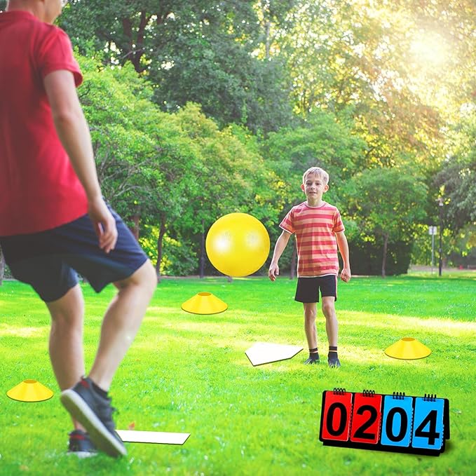 Jenaai 18 Pcs Sports Kickball Set Includes Playground Ball 5 Rubber Throw Down Bases Ball Pump Scoreboard Net Bag 10 Foul Line Cones for Adults Playground Backyard Game(10 Inch,Yellow)