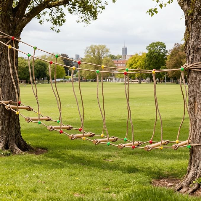 Goldmeet Outdoor Rope Bridge Ladder, 2M/6.56FT Climbing Rope Bridge for Outdoor Backyard Playground, Solid Wood Climbing Bridge Ladder for Equipment Sports Fitness Obstacle Training
