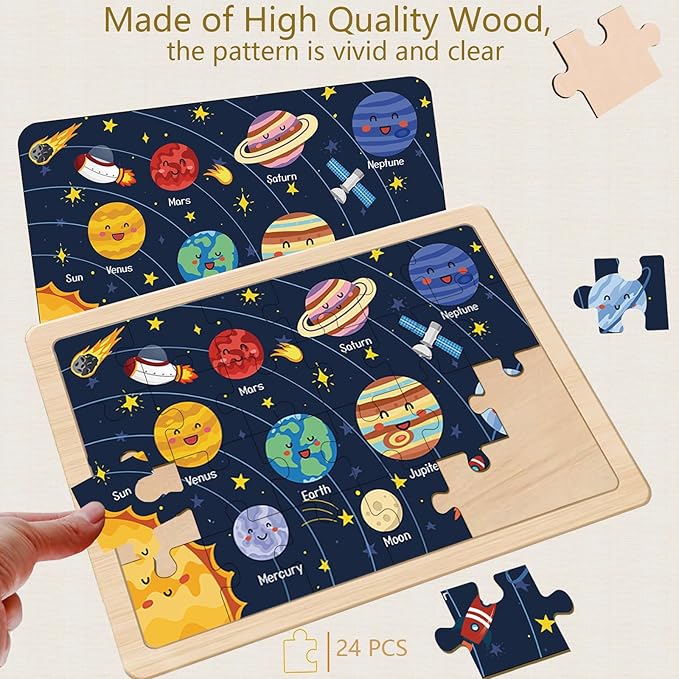 Puzzles for Kids Ages 4-6, 4 Packs 24 Piece Wooden Jigsaw Puzzles for Toddlers 5-8 Preschool Educational Puzzles Boards Toys Gifts for 4 5 6 7 8 Boys Girls