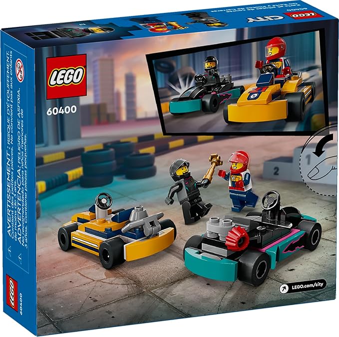 LEGO City Go-Karts and Race Drivers Toy Playset, 2 Driver Minifigures, Racing Vehicle Car Toys, Fun Race Car Toy Gift for Kids Aged 5 and Up, 60400