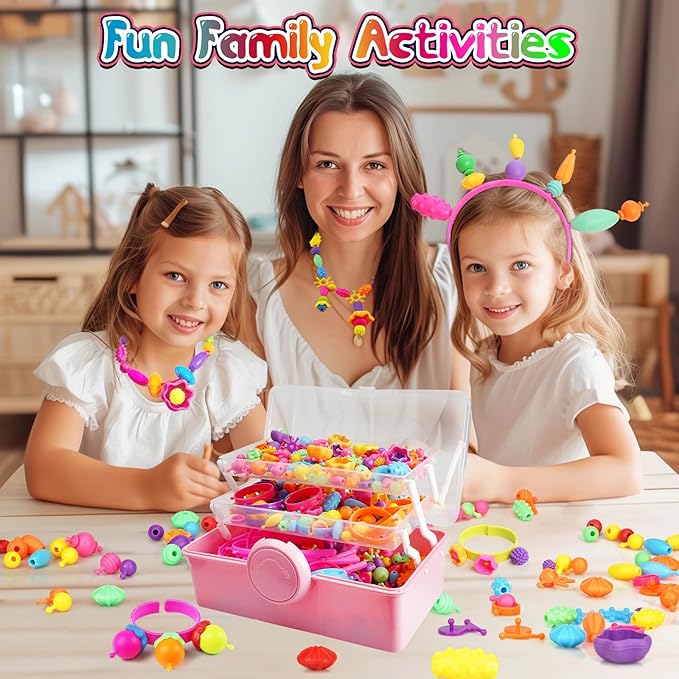 FUNZBO 850pcs Pop Beads - Jewelry Making Kit for 3 4 5 6 7 8 Year Old Little Girls, Arts and Crafts Toys for Kids, Necklace Bracelet Ring Hairband Creativity Snap Set, Easter Birthday Gifts for Kids