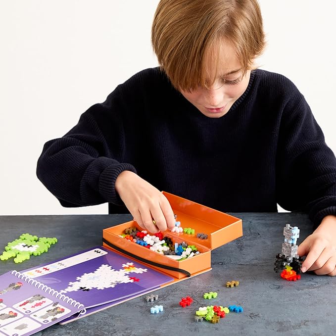 Plus Plus Puzzle By Number Activity Pad, Kids Travel Activities, Interlocking Mini Building Blocks, 3D Puzzle Stem Toy for Kids - Space