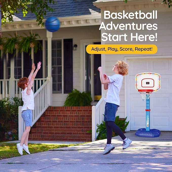 Basketball Hoop Set for Kids Toddler Indoor Outdoor, Digital Scoreboard, Adjustable Height 3 Levels, 2 Balls, Easy Setup, Poolside Sports Portable Goal, Ages 3-12, Toy for Boys Girls.