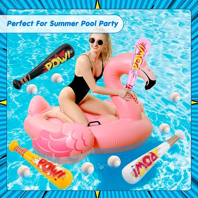 Seematn 18 Sets Inflatable Baseball Bats and Baseballs Set Includes 17 Inch Pow Inflatable Baseball Bats and 2.5 Inch Mini Foam Baseballs for Sports Party Favor Carnival Birthday (Fresh Color)