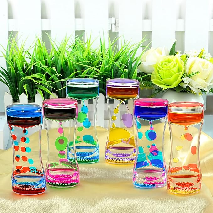 FKYTION Liquid Motion Bubbler Timer Pack of 6 Great Colorful Hourglass Sensory Anxiety Toys for Autism, Calm Relaxing Desktop Toys