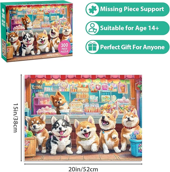 300 Piece Puzzles for Adults, Cute Dogs Jigsaw Puzzle for Adults Kids Seniors, Recycled Cardboard XLarge Piece Puzzle 300 Piece, Challenging Game Family Activity Great Gift for Friends 20.5 * 15 in