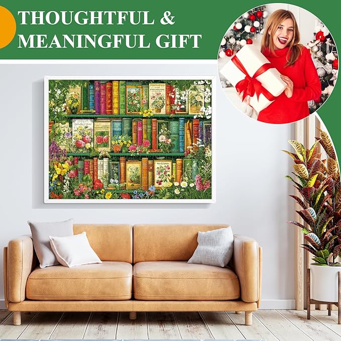 500 Piece Puzzle for Adults | Wildflowers Vintage Book Puzzle | Recycled Cardboard Flower Bookshelf Jigsaw Puzzles 500 Pieces | Challenging Fall Plant Floral Puzzles Perfect for Game Nights 20.5*15in