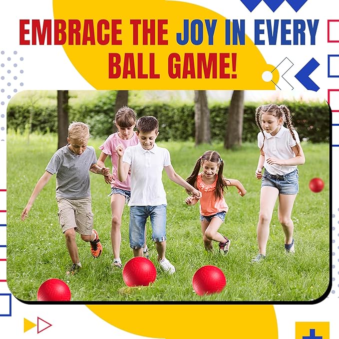 Playground Balls Bulk - 8.5 Inch Red Rubber Kickball Bouncy Inflatable Balls for Kids & Adults, Indoor & Outdoor Games, Kickballs, Dodgeball, Four Square, and More, (12-Pack)