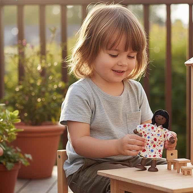 PlanToys® Mother Wooden Dollhouse Figurine | Poseable 1:12 Scale Mini Doll (5 Inch) | Dollhouse Accessories for Pretend Play | Eco-Friendly Montessori Toy for Kids Ages 3+