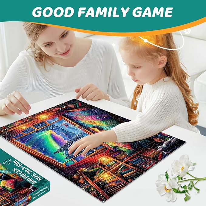 300 Pieces Puzzles for Adults | Winter Aurora Cat Jigsaw Puzzles | Large 300 Piece Puzzle for Children Adults Seniors | Sturdy,Safe | Engaging & Educational Toys Great Gift for Boys Girls 20.5 x 15 in