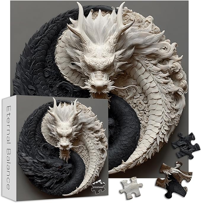 PICKFORU Yin Yang Dragon Puzzles for Adults 1000 Pieces, Nature Balance Jigsaw Puzzles 1000 Pieces, Difficult Challenging Art Puzzle as Wall Decor
