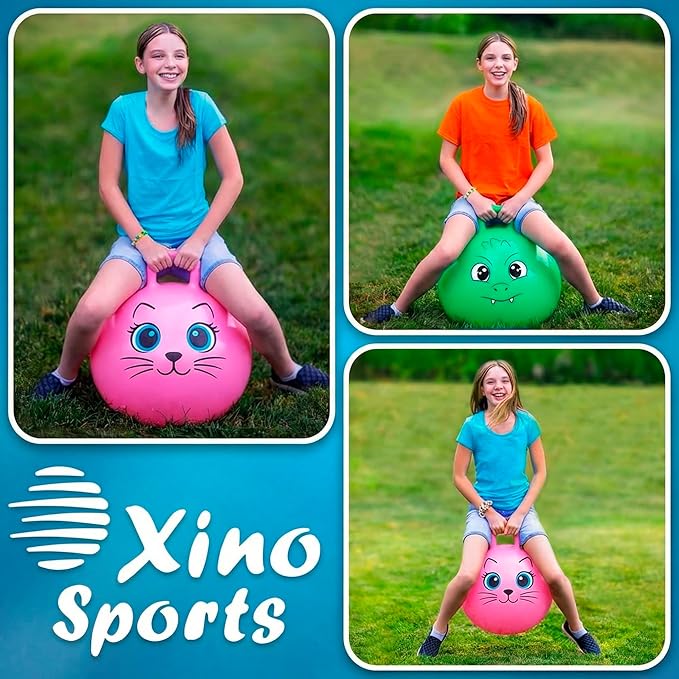 Xino Sports Hopping Ball for Kids - 18 Inch Hopper Ball with Handle, Pink Jumping Bouncer Toy for Indoor and Outdoor Play
