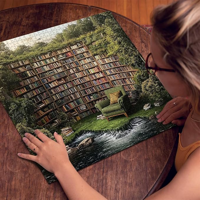 PICKFORU Natural Library Puzzles for Adults 1000 Pieces, Vintage Forest Bookshelf Jigsaw Puzzles, Challenging Landscape Puzzle for Book Lover
