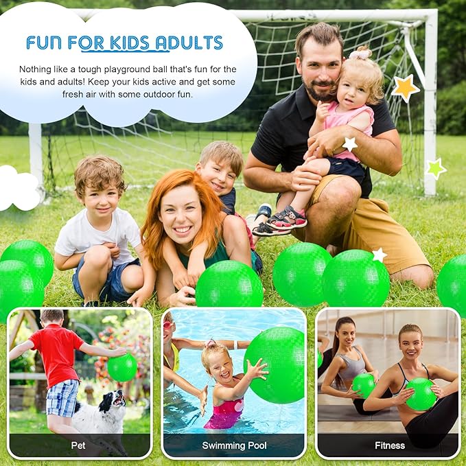Hanaive 6 Pcs Kickballs 10 Inch Playground Ball Rubber Inflatable Dodgeball with Pump and Storage Bag Bouncy Kickball for Adults Sports Outdoor Activities(Green)