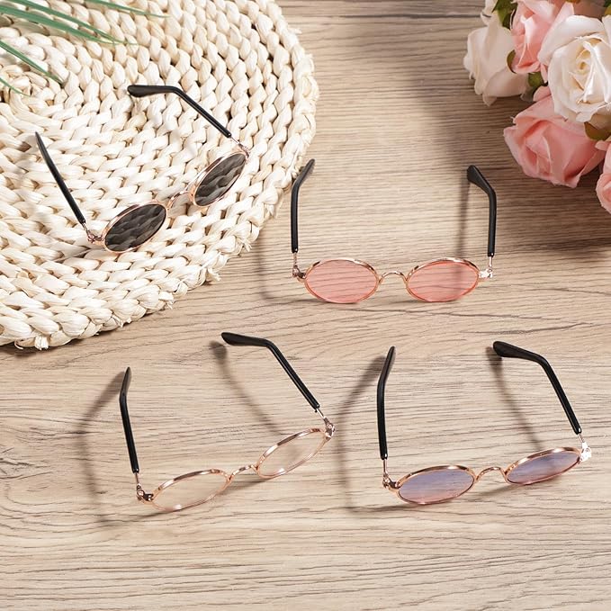 BOXOB 4pcs Doll Glasses, 4 Colors Plastic Doll Dress up Eyeglasses Toy Glasses Costume Accessories Compatible with 5.12 Inch