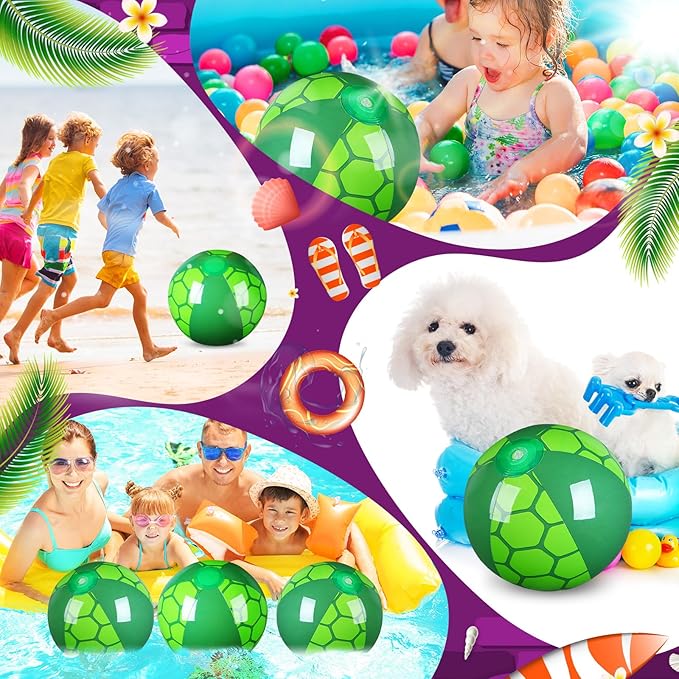 Leyndo 4 Pack Turtle Themed Beach Ball for Kids 11.81" Bulk for Summer Pool and Beach Game Gifts and Turtle Birthday Party Favors Supplies and End of The Year Class Party Decoration Favors