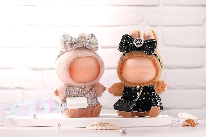 Doll Clothes for Labubu 17cm Have a Seat & Exciting Macaron & Big into Energy Series Dolls, Luxury Chic Series for 17cm Dolls Accessories (White Dress+Hairband+Bag)