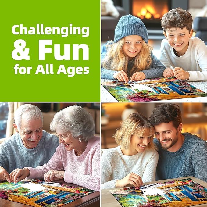 1000 Piece Jigsaw Puzzle for Adults Colorful Garden Vibrant Porch Scene, Puzzles with Letters on Back Adult Puzzles for Game Night (27.6" x 19.7")