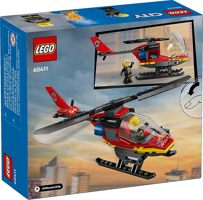 LEGO City Fire Rescue Helicopter Toy, Building Set with Firefighter Minifigure Pilot, Fun Gift or Pretend Play Toy for Boys, Girls and Kids Ages 5 and Up, 60411