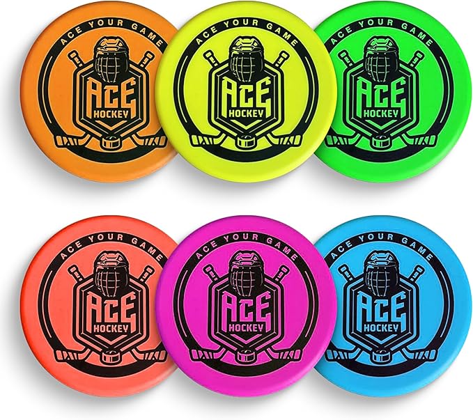 ACE HOCKEY Foam Pucks - Set of 6 Indoor Knee Hockey Pucks - Soft Hockey Pucks, Official Regulation Size 3" Floor Hockey Pucks - Rainbow Colors