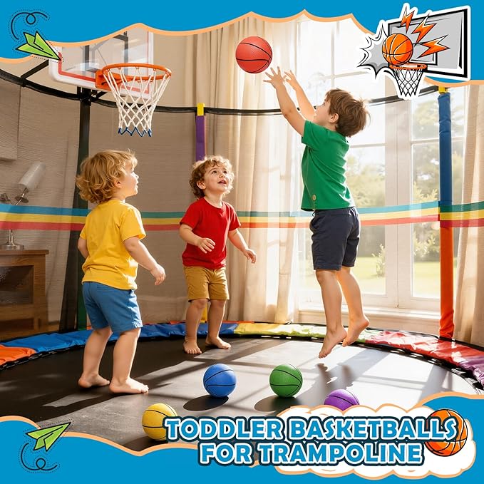 Mini Basketball Set - 5 Pack 6" Small Balls with Pump, Over The Door Mini Hoop Replacements, Toy for Toddlers, Kids, Teenagers, Pool, Indoors, Outdoors