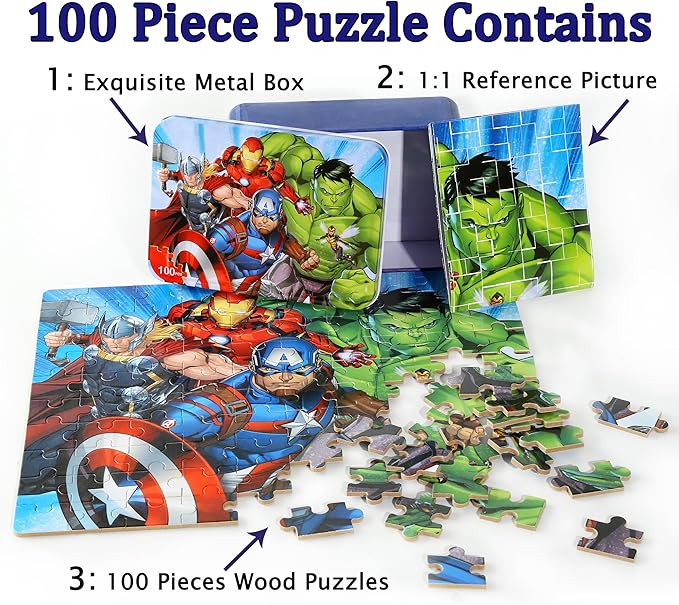 LELEMON Puzzles for Kids Ages 4-6,100 Piece Puzzles for Kids Ages 4-8 in a Metal Box, Childrens Educational Jigsaw Puzzles 100 Piece Puzzle Games Puzzle Toys for Girls and Boys