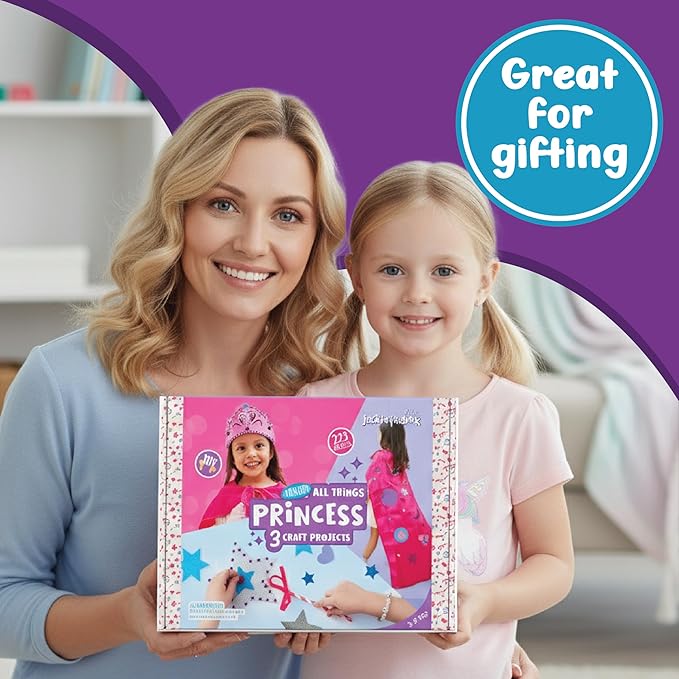 jackinthebox Princess Themed Arts and Crafts for Girls - Make a Cape, Tiara and Wand, Easter Gifts for Girls Ages 5 6 7 8 Years, 3 Craft Projects in 1 Box..
