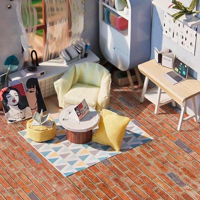Flutesan 24 Pcs Miniature Dollhouse Wallpaper and Flooring Peel and Stick Mini DIY Self Adhesive Dollhouse Accessories 8.27 x 11.69 Inch (Red Clinker)