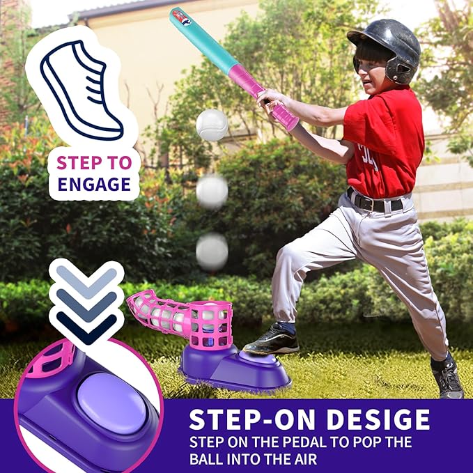 Bennol T Ball Set Toys for Kids 3-5 5-8, Kids Baseball Tee for Boys Toddlers, Auto Ball Launcher, Indoor Outdoor Outside Sports Tee Ball Set Toys Gifts for 3 4 5 6 Year Old Boys Toddler Kids