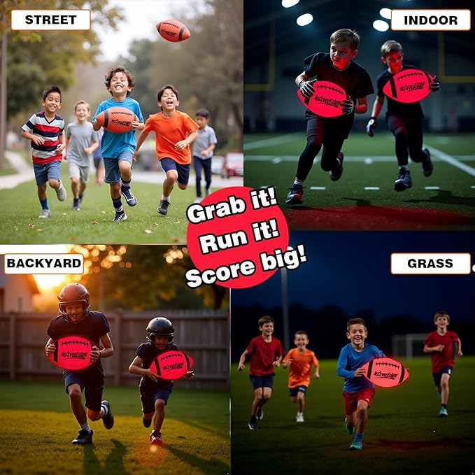 Glow in The Dark Football | LED Light Up Ball for Kids & Adults | Junior Size 6 | USB-C Rechargeable | Gift for Boys Girls Ages 6+ | Outdoor Night Games, Beach, Camping Fun