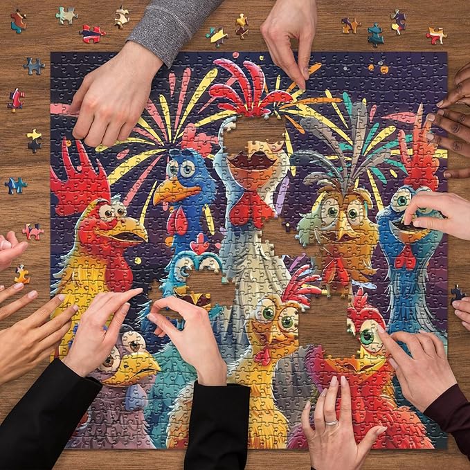Chicken Puzzles for Adults 1000 Pieces, PICKFORU Happy Chicken Jigsaw Puzzle 1000 Pieces, Funny Rooster Hard Difficult Thanksgiving Puzzle as Wall Art