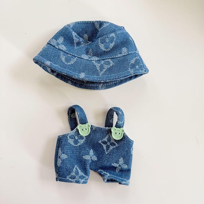 Clothes for Dolls, Denim Four-Leaf Clover 2-Piece Set Exquisite Clothes Accessories for 17cm Doll, Cute Clothes Set Suitable for Adorable Dolls (NO Doll) (Blue)