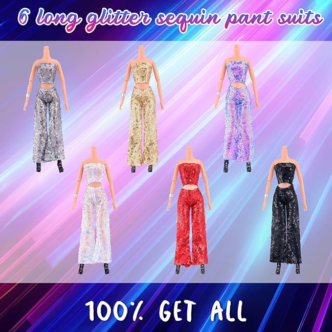 Bencailor 6 Pcs Doll Clothes for 11.8 Inch Doll Clothing Outfit Accessories Winter Coat Tops Swimwear T Shirt Dress Outfit Birthday Gift(Sequin Style,Metallic Color)