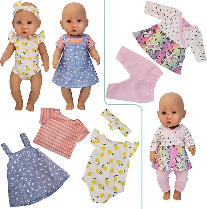 Windolls 10 Sets 14-16 Inch Baby Doll Clothes Dress Outfits Headbands Accessories fits New Born 15 inch Baby Doll