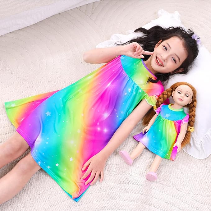 ICOSY Matching Doll & Girls Nightgowns Clothes Girls Pajamas Sleepwear Outfit for Kids and 18" Girl Doll