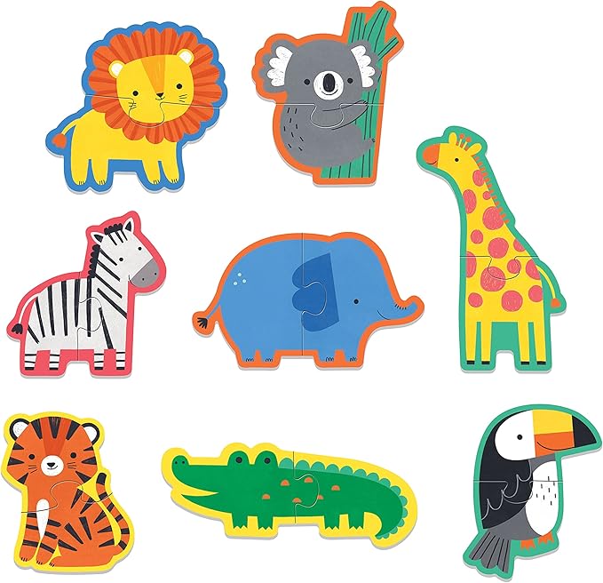 Mudpuppy Happy Animals – My First 2-Piece Puzzle Includes 8 Popular Animal Shaped Puzzles with Pattern Shape and Color Recognition for Children Ages 2-4