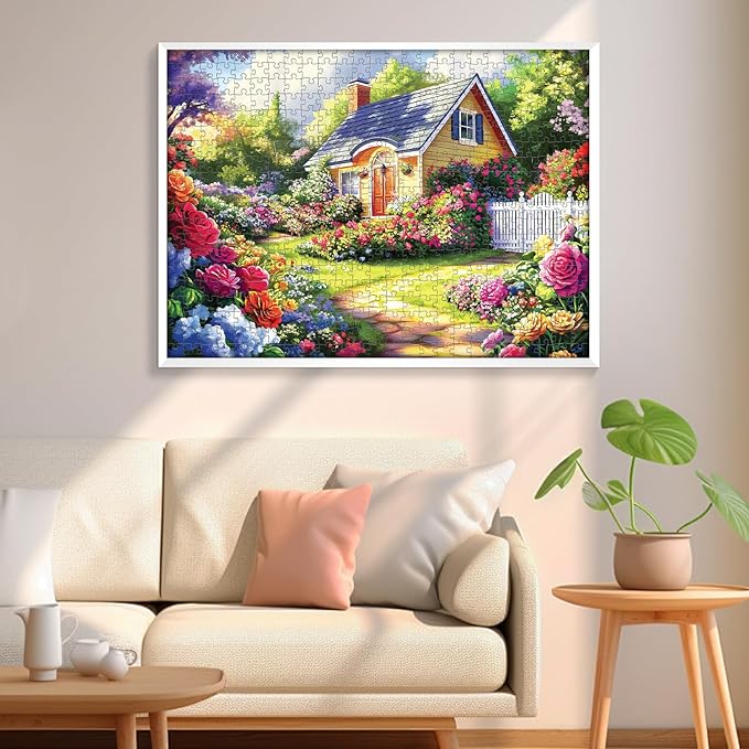 500 Pieces Puzzle for Adults, Flower Garden Puzzle for Adults, Beauty House Jigsaw Puzzles 500 Pieces Challenging Game Home Decor Birthday Party Gift Toy for Adult Seniors, 20.5 * 15 inch