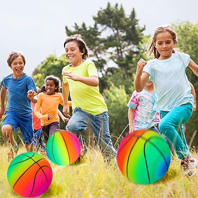 Visen 4Pcs Rainbow Playground Balls for Kids&Adults with 1 Hand Pump,8.5Inch Colorful Rubber Bouncy Balls,Inflatable Multi Colors Kick Balls Handball,Durable Indoor&Outdoor Play Toys