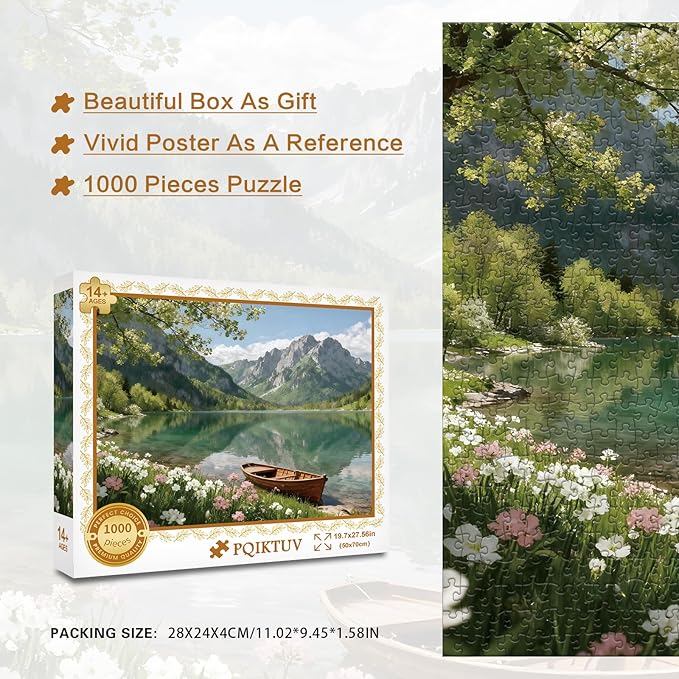 1000 Piece Puzzle for Adults Spring Lake Jigsaw Puzzles with Letters on Back Nature Landscape Family Puzzles Wall Decor Funny Gifts for Women Men (27.56x19.7 Inch)