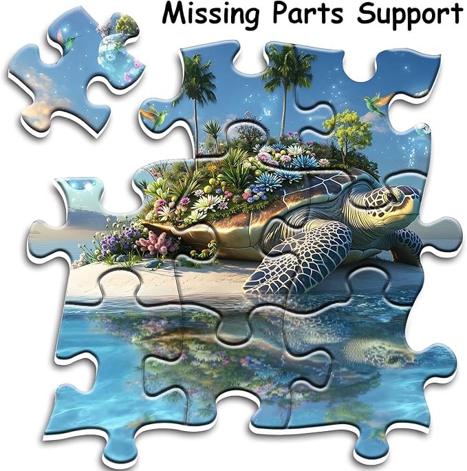 Sea Turtle Puzzle 1000 Piece for Adults, Nature Plant Animal Jigsaw Puzzles, Difficult Ocean Island Art Puzzle as Turtle Decor