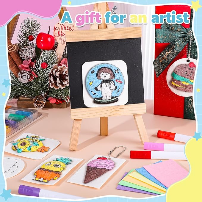 Prudiut Magic Foam Texture Painting Kit with 63 Pcs: 3D Puffy Paint Art Supplies for DIY Crafts, Creative Gifts (30 Foam Textured Paper, 12 Color Markers, 1Waterpen, 20 Chains)